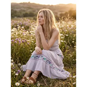 Free People Bohemian Embroidered Floral Kalani Strapless Midi Dress Size XL thumbnail 5