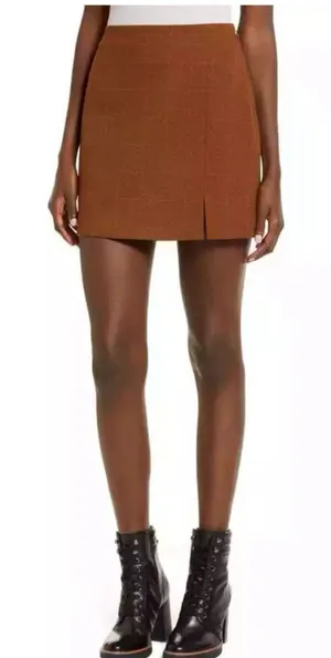 Nordstrom Leith Womens Tan Dale‎ Windowpane Check Plaid Mini Pencil Skirt Brown Size S thumbnail 1
