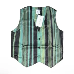 Plush Revolve Striped Green & Black Pants Vest Set(Size Small) thumbnail 5