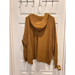 Aerie Womens Mustard Yellow Waffle Knit Oversized V-Neck Pullover Hoodie L/G NEW thumbnail 6