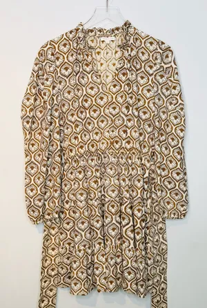 Anna Cate Brown Cream Medallion Paisley Print Cotton Long Sleeve Dress thumbnail 1