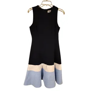 Eliza J Navy‎ Blue Colorblock Textured Honeycomb Fit & Flare Dress Size 6 thumbnail 6