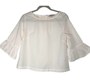 Madewell White Bell Sleeves Poplin Top Blouse M thumbnail 3
