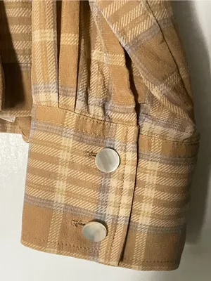 Wilfred Aritzia Henrietta Plaid Mock Neck Blouse Tan Brown thumbnail 6