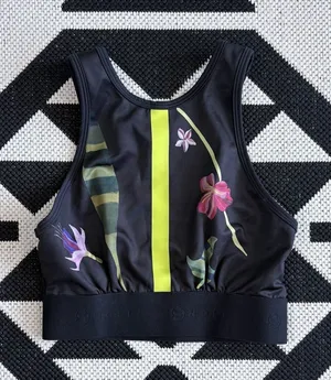 Noli Yoga Aria Vertical Stripe Floral Sports Bra Small thumbnail 1