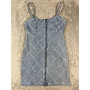 Y2K Denim Bodycon Dress Medium Zip Front Forever 21 Blue Mini Dress thumbnail 4
