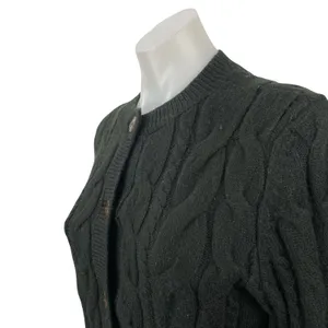 Ann Taylor LOFT Black Cable Knit Long Sleeve Button Down Cardigan Sweater Top S thumbnail 3