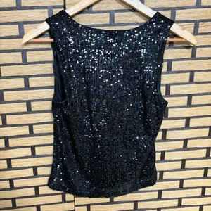 Rachel Zoe Black Sequin Flower Detail Tank Top Size Small‎ thumbnail 2