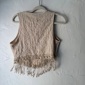 Salanta Textured Floral Crop Top Fringe Lace Boho Cream Size M Boho Festival‎ thumbnail 4
