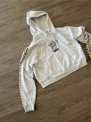 Vans Karina Hoodie Womens Medium Cream Cupid Cherub Checkerboard Crop Pullover thumbnail 2