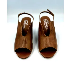 Real Leather Sling Back Chunky Heel Peep Toe Sbicca Windor Brown size 7 thumbnail 5