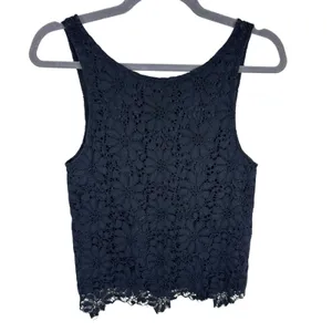 BB Dakota Black Lace Cotton Blend Round Neck V-Neck Back Lined‎ Tank Blouse XS thumbnail 2