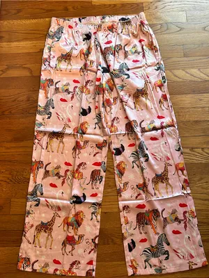 Ekouaer Pink Animal Print Satin Pajama Set XL thumbnail 3