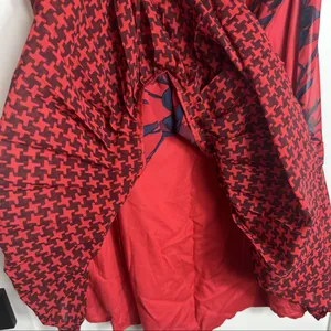 ABERCROMBIE & FITCH Floral Houndstooth Drop Waist Pleated Mini Dress Red Blue 10 thumbnail 6