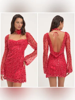 For Love & Lemons Gwendolyn Red Sequin Open Back Mini Dress Women’s Size Medium thumbnail 2