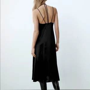 Zara MIDI SLIP SATIN DRESS Straight Neck w/ Spaghetti Straps Black Size S NEW thumbnail 7
