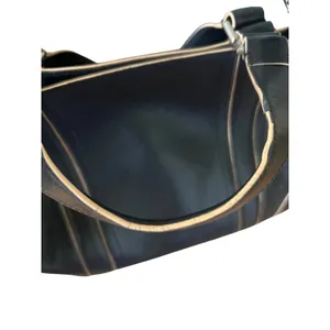Ellen Tracy Black Leather Tote Bag Satchel Contrast Piping Silver Hardware thumbnail 6