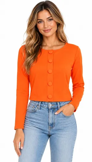 Antonio Melani XL Bright Orange Cropped Cardigan Covered Buttons Stretch thumbnail 1