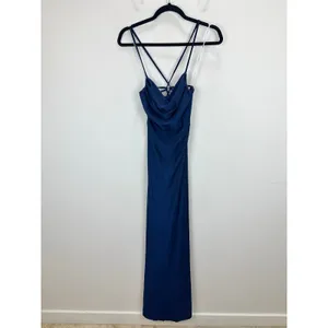 Lulus Iconic Allure Navy Blue Cowl Neck Lace Up Ruched Maxi Dress Stretch XS NWT thumbnail 5