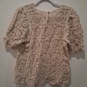 Solitaire Crochet Ruffle Peplum Top Beige Boho Cottage Festival Hippie size XL thumbnail 6
