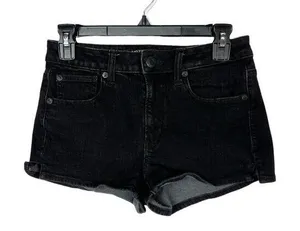 American eagle 360 super stretch hi-rise shortie‎ black shorts women's size 2 thumbnail 1
