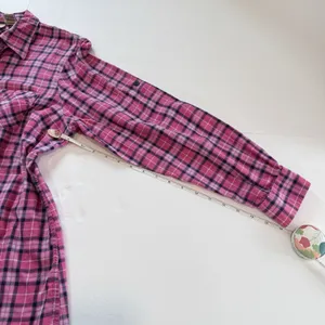 LL Bean Pink Plaid Cotton Roll Tab Button Up Casual Shirt Size LARGE thumbnail 9