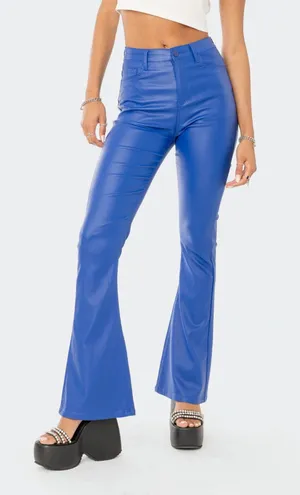 NWT Edikted blue faux leather flare jeans thumbnail 1