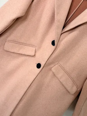 Bershka Women Blush Pink Long Coat Minimalist Quiet Luxury Two Button Overcoat Size L thumbnail 5