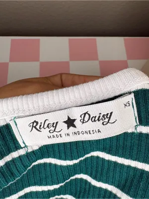 Riley daisy green preppy stripped long sleeve casual everyday y2k white XS thumbnail 4