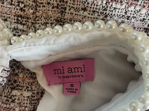 miami Pearl-Trim Tweed A-Line Dress in Cream and Gray thumbnail 4