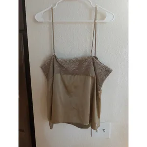 New York & Company Women Bronze Satin Lace Trim Cami Top XL Adjustable Straps‎ thumbnail 4