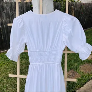 White Cotton Blend Tiered Puff Sleeves Maxi Dress M thumbnail 8