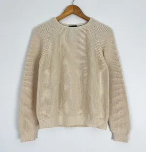 Vintage Raglan Crewneck Pullover Knit Sweater in Cream | Size M thumbnail 8