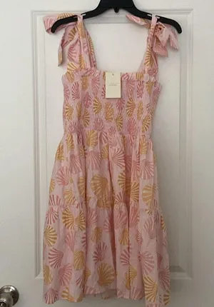 Victoria Dunn x Kathleen Maeve Taylor Linen-Blend Mini Dress (Sz L) Seashell NWT thumbnail 1