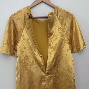 Lulus Blossom Golden Yellow Floral Jacquard Shift Dress‎ Lightweight Satin Sz S thumbnail 8