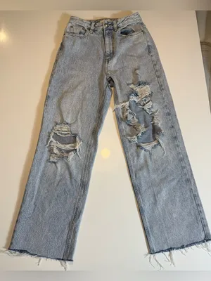 PacSun 90’s Boyfriend Distressed High Rise WideLeg Jeans‎ Light Wash RawHem Sz26 thumbnail 4
