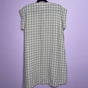 NEW Lou & Grey Linen Dress Women XS Tan Gingham Button Beach Vacation Preppy thumbnail 5