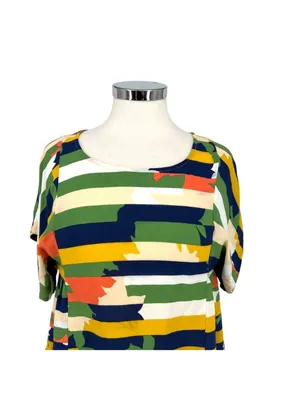 Maeve Anthropologie Mila Stripe Top Green Blue Yellow Geometric Size Small thumbnail 2