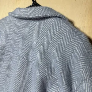 Mystree Women's M Blue Herringbone Wool Blend Cropped Shacket Snap Front Jacket thumbnail 9