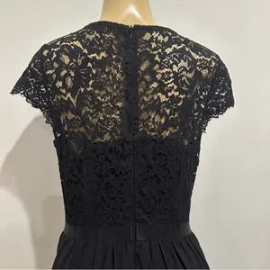 Miusol Black Floral Lace Cap Sleeve Belted Maxi Dress Sz L Formal Chiffon thumbnail 9