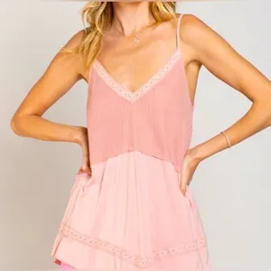 POL Pink Lace Trim Babydoll Cami Tank Top thumbnail 1