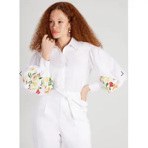 Kate Spade White Floral Embroidered Gathered Puff Sleeve Blouse Shirt Sz 6 NWOT thumbnail 15