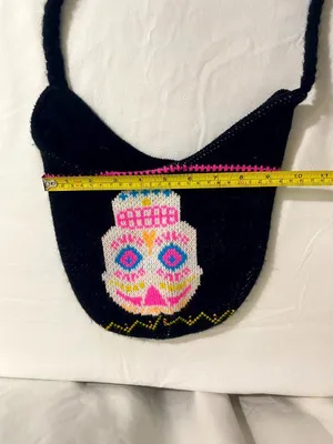 Sugar Skull Knit Beanie Hat Ear Flap Tassel Winter Cap Black OSFM Adult Fleece thumbnail 3
