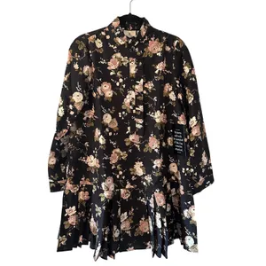 Tuckernuck Midnight Garden Floral Print Ruffle Collar Button Front Dress‎ Size L thumbnail 2