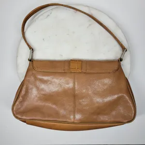 VTG Franco Sarto Y2K Leather Shoulder Bag Tan Alligator Trim Baguette Purse thumbnail 9