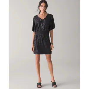 White House | Black Market NWT!! Kimono Sleeve Smocked Waist Dress Leopard Foil Mini Animal X-Small thumbnail 4