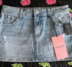 New Juicy Couture Light Denim Skirt with Heart Accent thumbnail 1