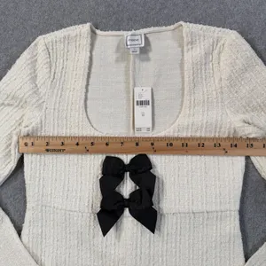 Maeve Anthropologie Women's X-Small Double-Bow Scooped Split Front Top Cream New thumbnail 8