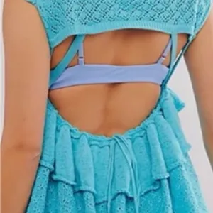 Free People Blue Juliette Ruffle Top, Linen Blend. Size XL thumbnail 3