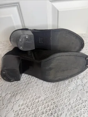 Frye Black Leather calf fur Ankle Booties with Block Heel sz 8 thumbnail 6
